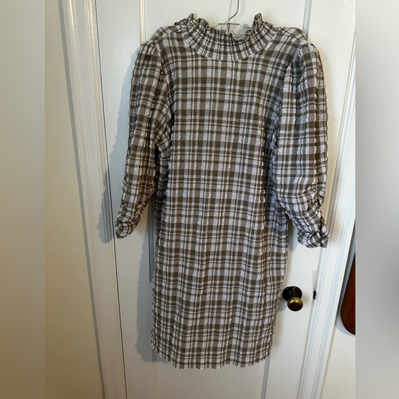 Just Female tan and White Long Sleeve Sheath Dress - Picture 1 of 6